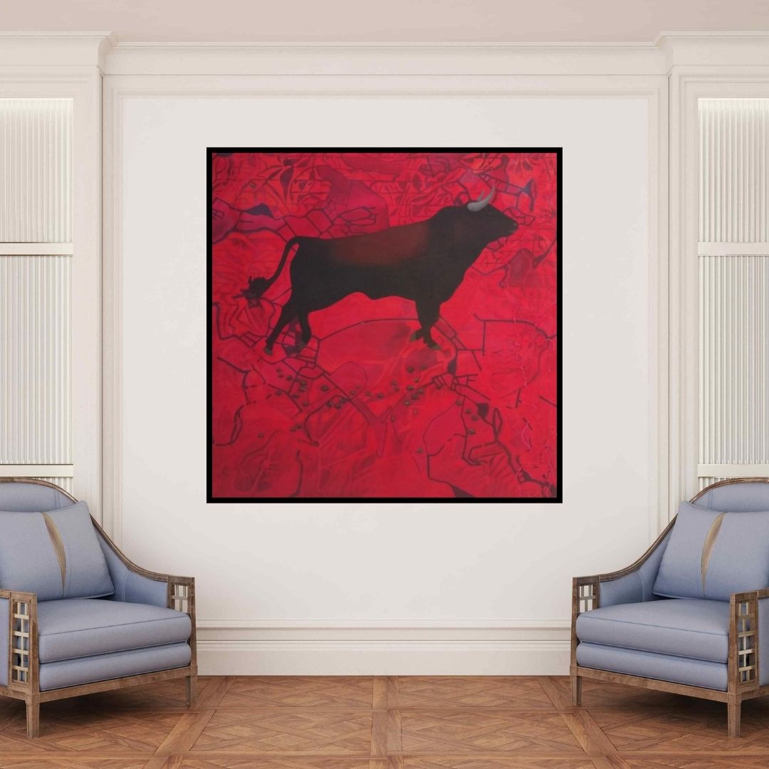 In-situ view of Govind Biswas's 'The Winner' painting in a room