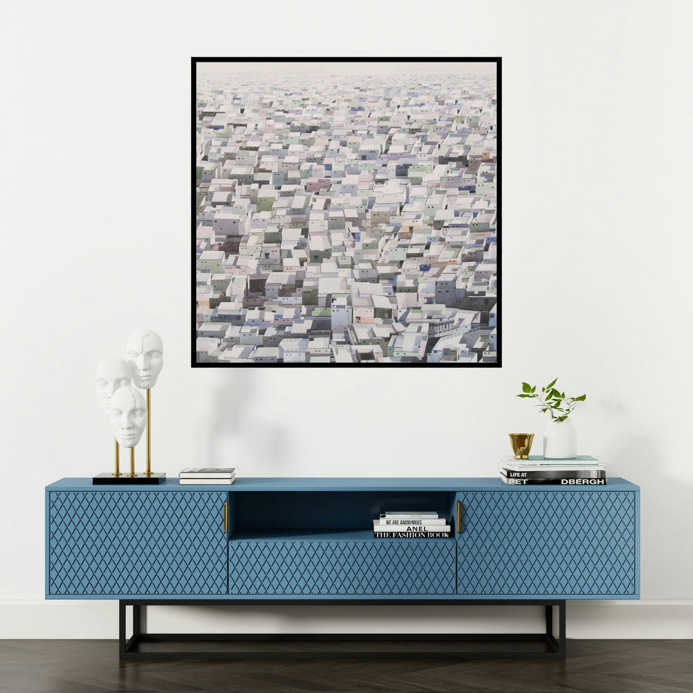 'Winter Light' painting by Madan Pawar shown on a wall in a furnished room.