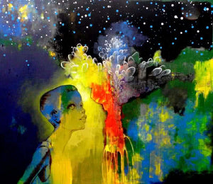 Wish Tree by Pradip Sengupta, Original Acrylic Fantasy Painting on Canvas, X-Large Horizontal Wall Art