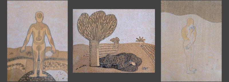 contemporary pen drawing titled 'With Air Water And Tree Shade', 18x36 inches, by artist Santosh Pattar on Paper