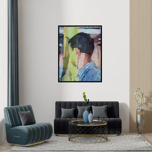 Preview of 'Within 4 (Inward Gaze)' Painting by Sameer Gorde shown on a wall in a furnished room.