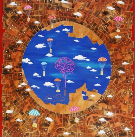 Abstract acrylic painting titled 'Without Me', 52x52 inches, by artist Govind Biswas on Canvas