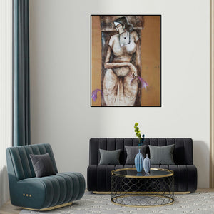 Manoj Muneshwar's 'The Woman Figure' painting visualized above a sofa in a contemporary room.