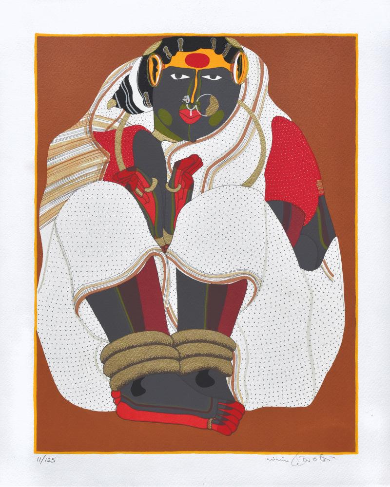 Figurative serigraphs painting titled 'Woman In White', 20x16 inches, by artist Thota Vaikuntam on Paper