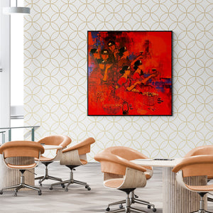 Preview of 'Women In Group 5 (Devotion's Glow)' Painting by Sachin Sagare shown on a wall in a furnished room.