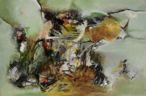 Abstract acrylic painting titled 'Wood Note 92', 24x36 inches, by artist Dilip Mali on Canvas