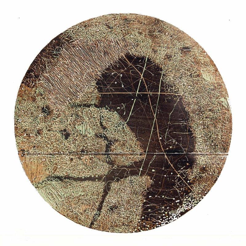 Abstract acrylic painting titled 'WOODEN VISCOSITY 1', 20x20 inches, by artist Murali Chinnasami on Wood