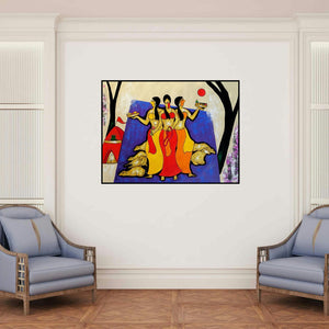 'Worship' painting by Chetan Katigar shown on a wall in a furnished room.