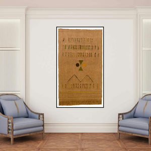 'Woven Essence (Woven Harmony)' painting by Sanjay Tikkal shown on a wall in a furnished room.