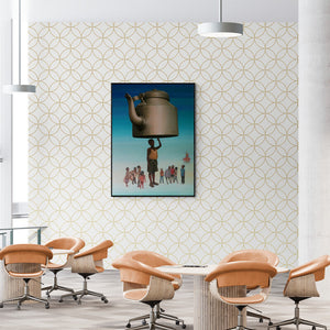 Preview of 'Yamu' Painting by Ranjeet Singh shown on a wall in a furnished room.