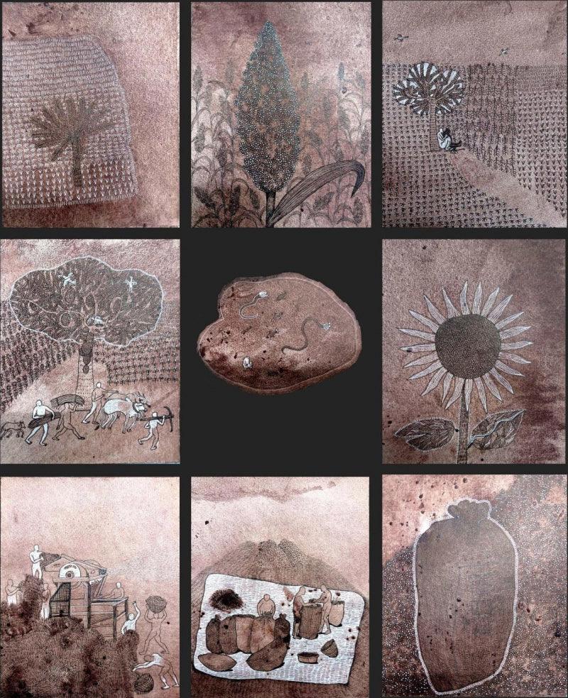 contemporary pen drawing titled 'Yard Media', 24x18 inches, by artist Santosh Pattar on Paper