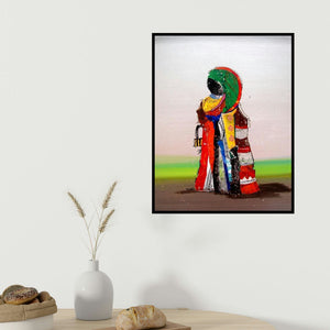 Sheetal Singh's 'Yarns Of Dreams' painting visualized above a sofa in a contemporary room.