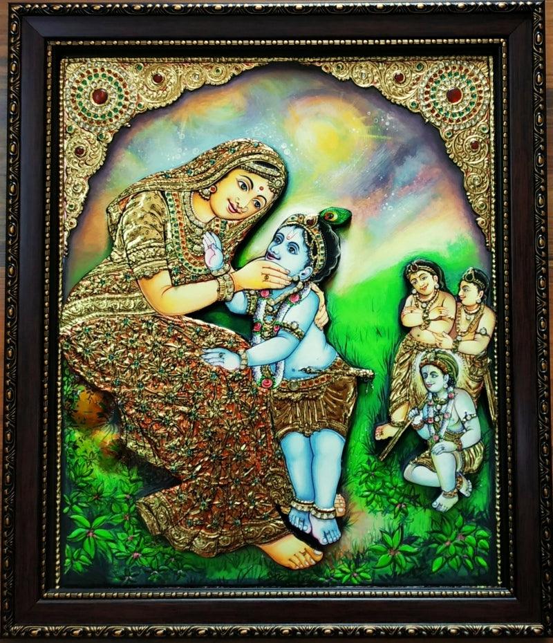 Religious tanjore traditional art titled 'Yashodha Krishna Tanjore Painting 2', 24x20 inches, by artist VANI VIJAY on Plywood