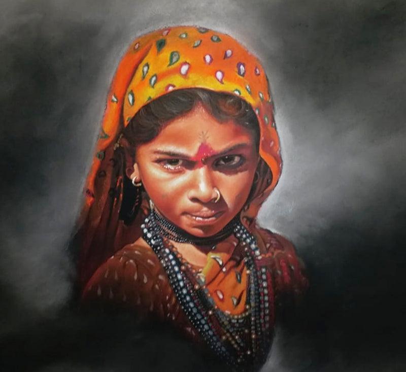 Realistic color pencil drawing titled 'Yatrekaru', 20x20 inches, by artist Parshuram Patil on Paper
