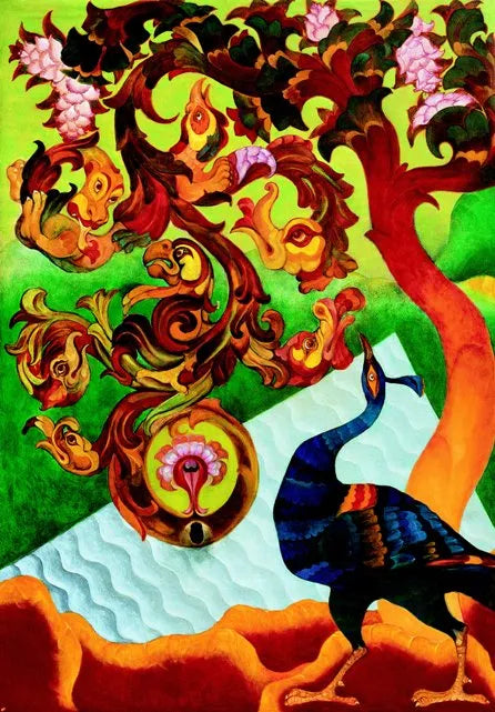 Animals serigraphs painting titled 'Yayati Ushas 1', 44x30 inch, by artist A Ramachandran on Paper