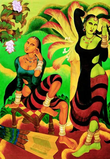 Figurative serigraphs painting titled 'Yayati Ushas 2', 44x30 inch, by artist A Ramachandran on Paper