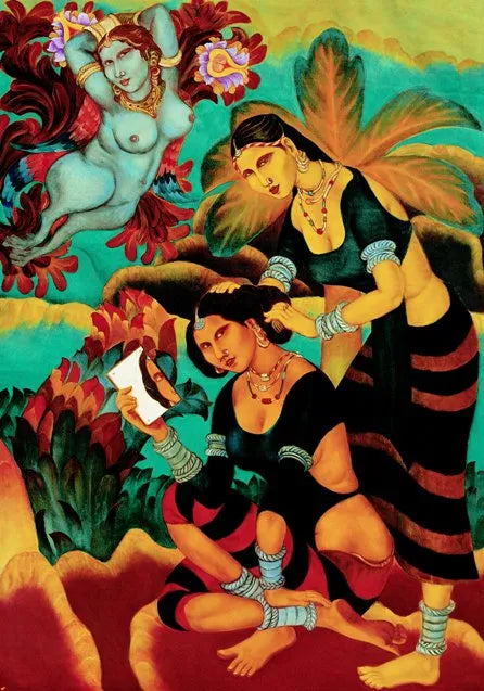 Figurative serigraphs painting titled 'Yayati Ushas 4', 44x30 inch, by artist A Ramachandran on Paper