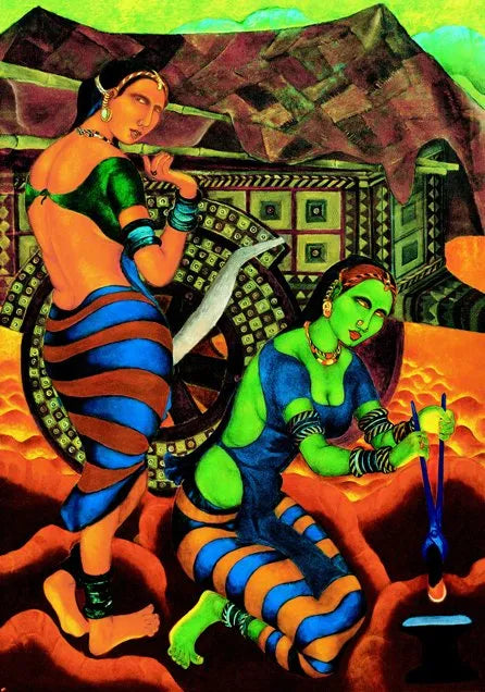 Figurative serigraphs painting titled 'Yayati Ushas 5', 44x30 inch, by artist A Ramachandran on Paper