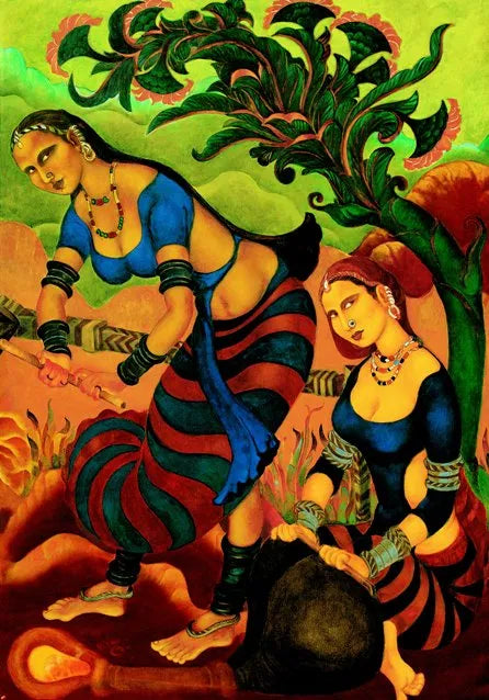 Figurative serigraphs painting titled 'Yayati Ushas 6', 44x30 inch, by artist A Ramachandran on Paper