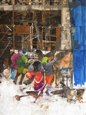 Figurative acrylic painting titled 'Yeh Shahar Kisne Banaya 2', 48x36 inches, by artist Chandramohan Kulkarni on Canvas