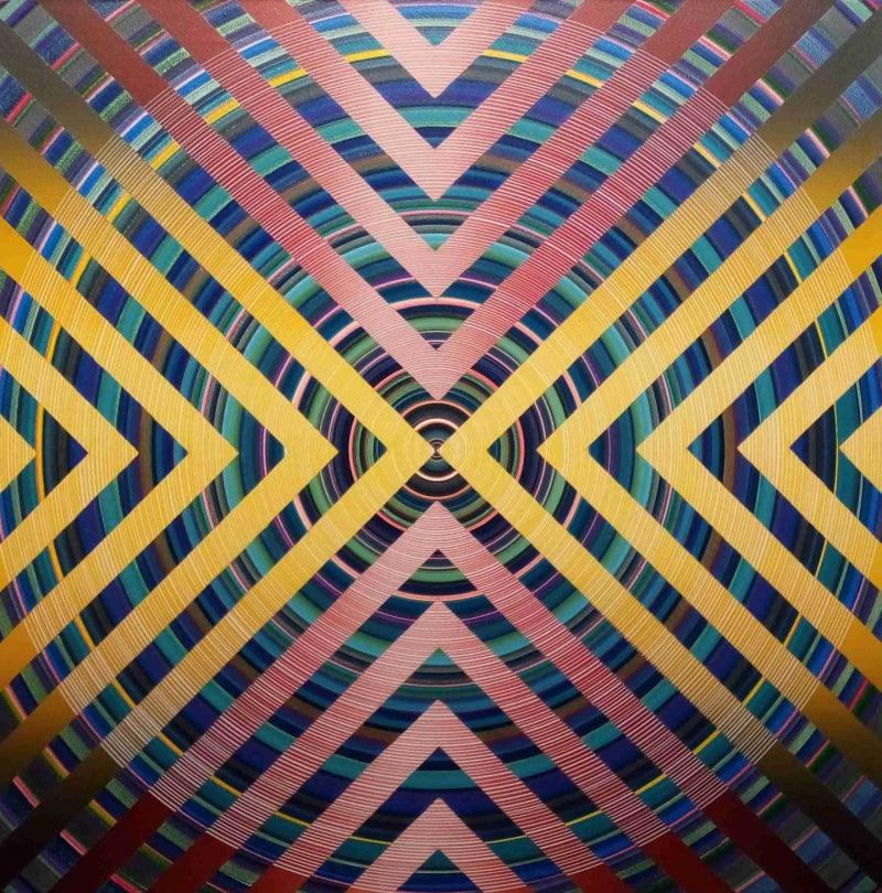 meditation acrylic painting titled 'Yellow And Red Filter', 36x36 inches, by artist Ghanshyam Gupta on Canvas