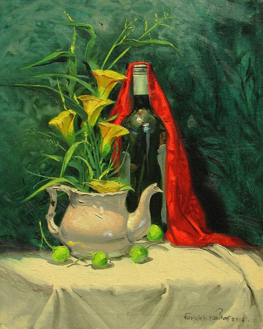 Still-life oil painting titled 'Yellow', 20x16 inches, by artist Farukh Nadaf on Canvas