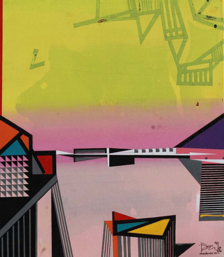 'Yellow Mist 1' abstract acrylic painting by artist Prabhinder Lall, 36x24 inch, on canvas