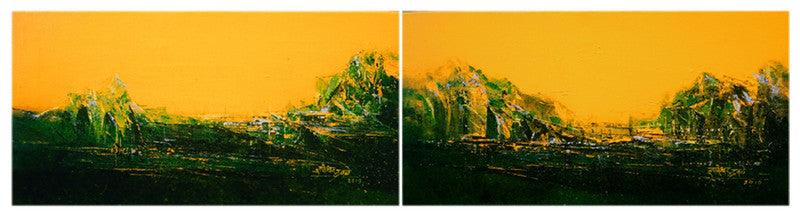 Abstract acrylic painting titled 'Yellow night', 48x12 inches, by artist Dnyaneshwar Dhavale on Canvas