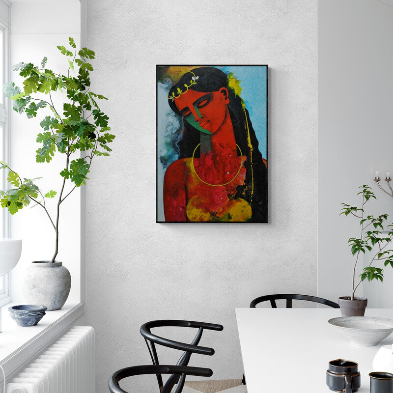 In-situ view of Appam Raghavendra's 'Young Queen' painting in a room