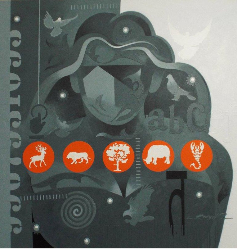 Figurative acrylic painting titled 'Youthness 7', 32x32 inches, by artist Ranjit Singh on Canvas