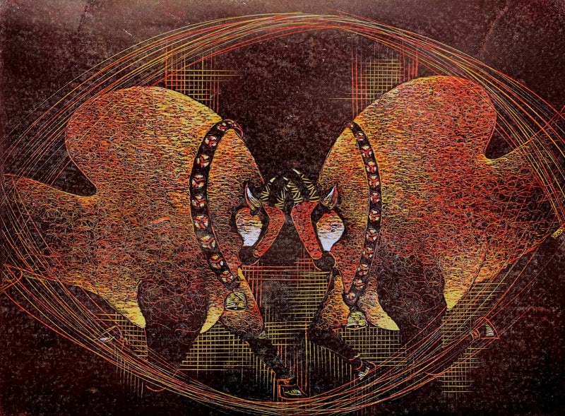 Zunj' animals Forex printmaking by artist Shankar Zunjarrao, 12x16 inch, on paper