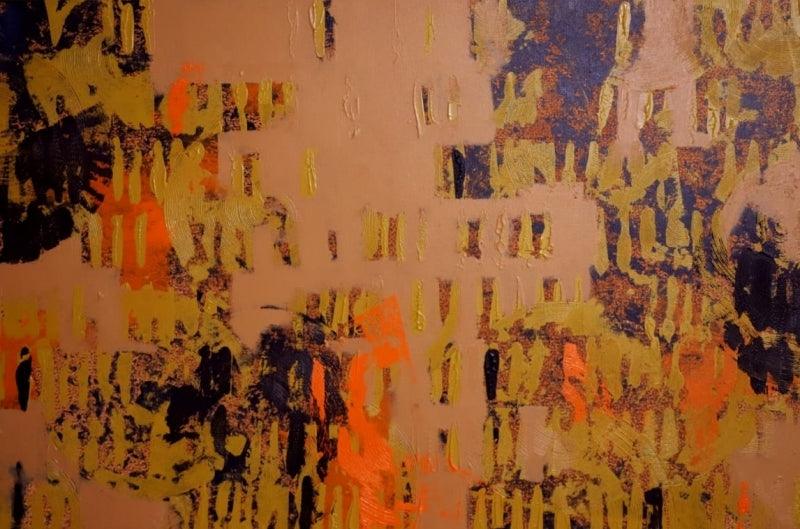 Ochre Patterns (Golden Echoes) by Ns Art, Original Acrylic Abstract Painting on Canvas, Medium Horizontal Wall Art