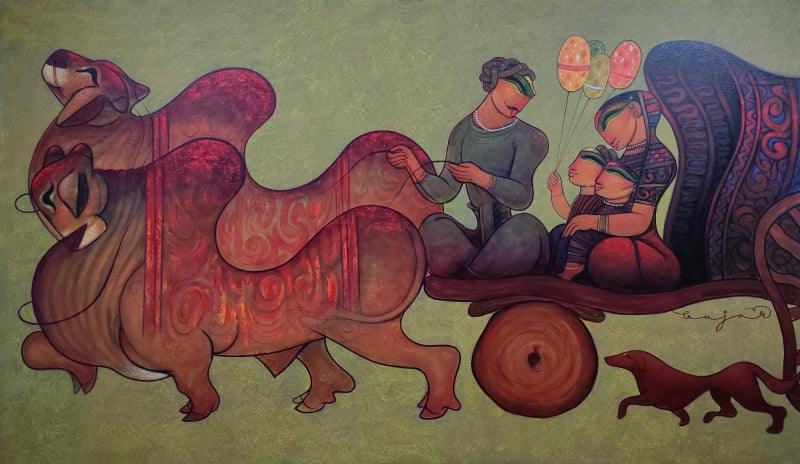 Vivid Bullock Cart Paintings: Capture the Essence of Rural India - Exclusive Collection Available for Sale Online
