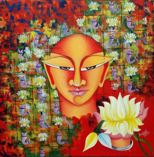 Fashion acrylic oil painting titled '02 small', 24x24 inches, by artist Deepali Mundra on Canvas