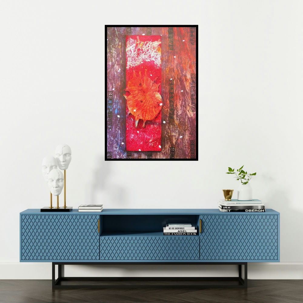 Rama Reddy's '10 The Ephemeral Self I (The Ephemeral Self I)' painting visualized above a sofa in a contemporary room.