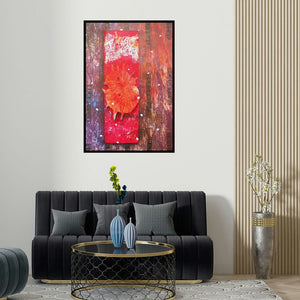 '10 The Ephemeral Self I (The Ephemeral Self I)' painting by Rama Reddy shown on a wall in a furnished room.