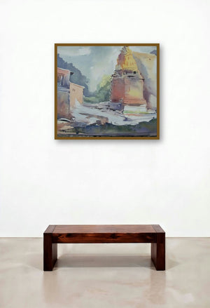 11111 006 (Sunlit Sanctity) by artist Prafulla Taywade displayed in a Coastal Family Room