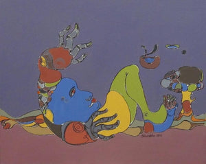 Figurative acrylic painting titled '116', 24x30 inches, by artist Shambhu Prasad Reddy Kolli on canvas
