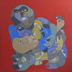 Figurative acrylic painting titled '125', 36x36 inches, by artist Shambhu Prasad Reddy Kolli on canvas
