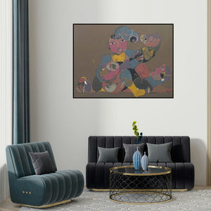 Shambhu Prasad Reddy Kolli's '131' painting visualized above a sofa in a contemporary room.