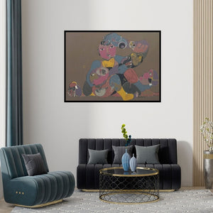 Preview of '131' Painting by Shambhu Prasad Reddy Kolli shown on a wall in a furnished room.