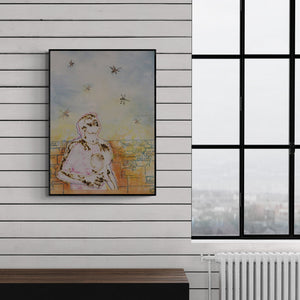 Preview of '18 Inquietude Vi (Daydreaming)' Painting by Rama Reddy shown on a wall in a furnished room.