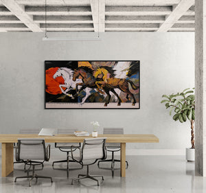In-situ view of Devidas Dharmadhikari's 'Horse Series 184 (Red Acrylic Painting)' painting in a room