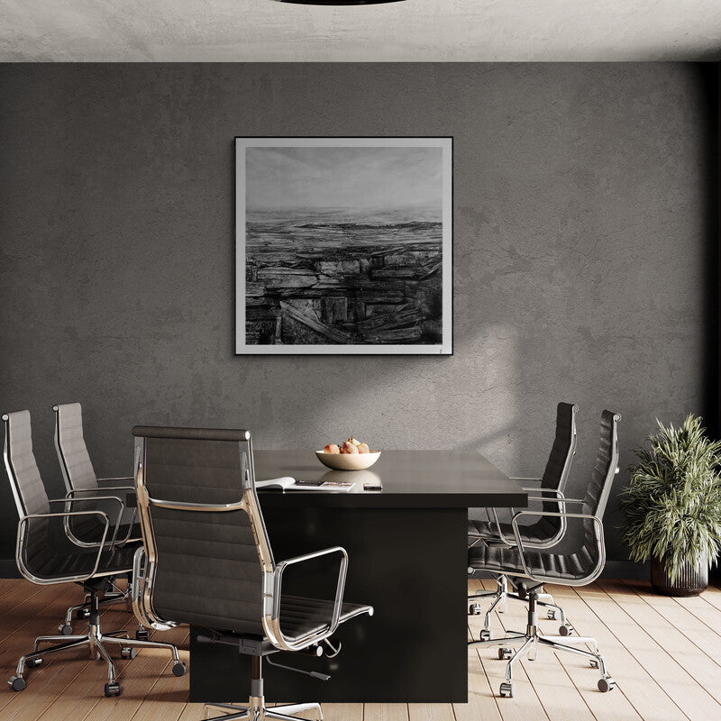 In-situ view of Manish Sharma's '2 (The Weight of Industry)' painting in a room