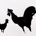 2 Roosters' animals ink drawing by artist Ashok Hinge, 6x8 inch, on paper