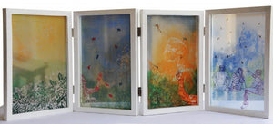 25 Inquietude I by Rama Reddy, Original Acrylic Lifestyle Painting on Silk Screen, Small Horizontal Wall Art