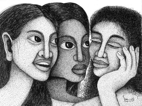 3 Women Drawing by Sanooj Kj | ArtZolo.com