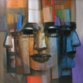 3 Heads' figurative acrylic painting by artist Vishnu Sonavane, 52x52 inch, on canvas