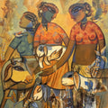 3 Sisters' figurative acrylic painting by artist Rajendra Dixit, 32x32 inch, on canvas