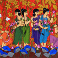 4 Flower Seller' figurative acrylic painting by artist Chetan Katigar, 38x54 inch, on canvas